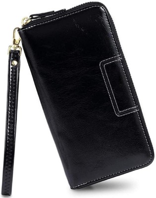 CONTACTS Women Casual Black Genuine Leather Wallet(8 Card Slots)