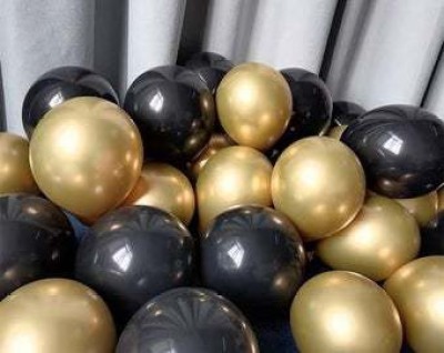 HARDATAR Solid 40 Pcs Golden, Black Metallic Chrome Balloons for Birthdays, Anniversaries , Weddings, Functions and Party Occasion Balloon(Gold, Black, Pack of 40)