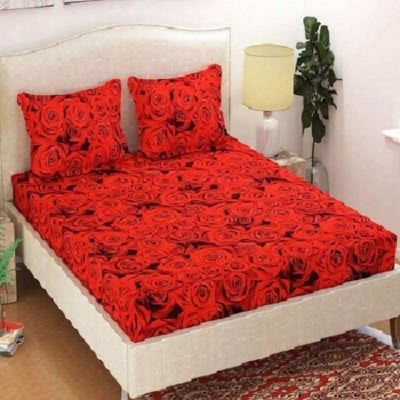 FRSH TEXO FAB 160 TC Polycotton Double Floral Flat Bedsheet(Pack of 1, Red)