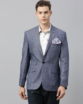 Rare Rabbit Solid Single Breasted Casual Men Blazer(Dark Blue)