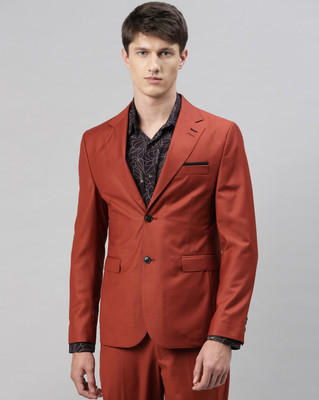 Rare Rabbit Solid Single Breasted Casual Men Blazer(Brown)