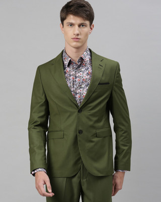 Rare Rabbit Solid Single Breasted Casual Men Blazer(Dark Green)