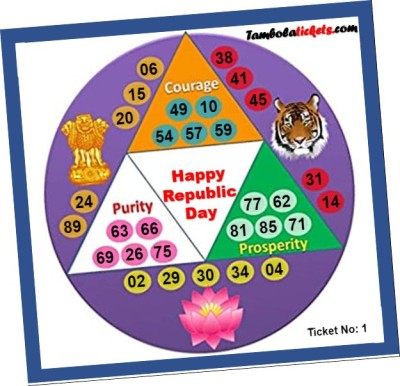 Tambola Tickets Republic Day Theme Bingo Housie tickets for Tambola Game (Set of 24 Cards, Printed on Hard Sheet, Big Size) Board Game Accessories