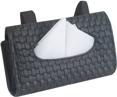 PrettyKrafts Tissue Paper Dispenser Box Portable Leather Rectangular Tissue Cover Box Holders F1692_CTH_Black(Black)