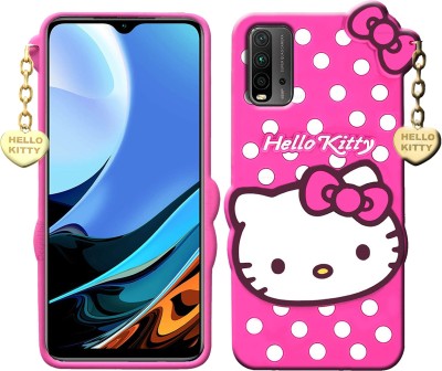 CRodible Back Cover for Redmi 9 Power 3D Cute Hello Kitty Soft Silicon Rubber Case With Lucky Golden Pendant(Pink, Dual Protection, Pack of: 1)