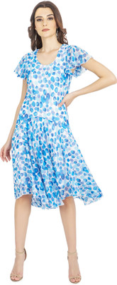 TSM Women A-line Blue Below Knee Dress
