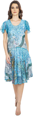 TSM Women A-line Blue Below Knee Dress