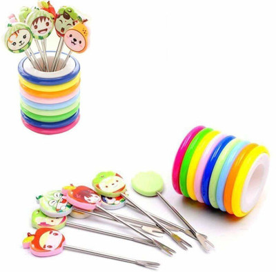 Naama Kids/Baby Fork Set, Fruit Fork Cartoon Shape-Fruit ForkStainless Steel Baby Fork Stainless Steel Cutlery Set(Pack of 8)