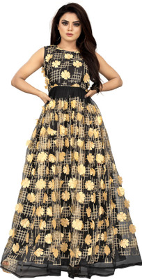 3Buddy Fashion Anarkali Gown(Black, Beige)