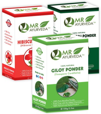 MR Ayurveda Giloy Powder, Hibiscus Powder & Bhringraj Powder - Pack of 3(300 g)