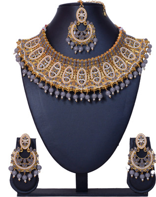 KAHAR CREATION Alloy Gold-plated Grey Jewellery Set(Pack of 1)