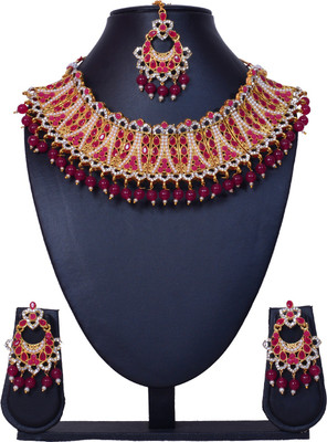 KAHAR CREATION Alloy Gold-plated Pink Jewellery Set(Pack of 1)