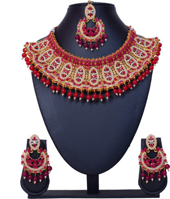 KAHAR CREATION Alloy Gold-plated Red Jewellery Set(Pack of 1)