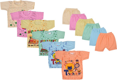 KIDS PARYANIS Baby Boys & Baby Girls Party(Festive) T-shirt Shorts(Multicolor)