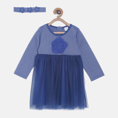 MINI KLUB Girls Midi/Knee Length Casual Dress(Blue, Full Sleeve)