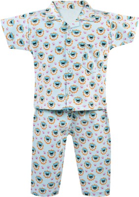 Wish Karo Kids Nightwear Girls Printed Fleece Blend(Blue Pack of 1)