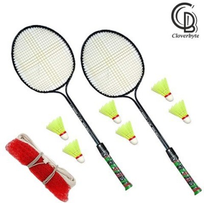 CLOVERBYTE Badminton Set Of 2 Piece Double Rod Badminton Racquet with 6 Piece Nylon Shuttle and 1 Piece of Badminton Net Badminton Kit