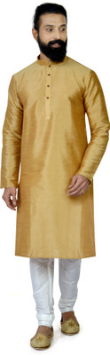 karnam Men Self Design Straight Kurta(Gold)