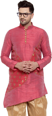 Larwa Men Patchwork Asymmetric Kurta(Maroon)