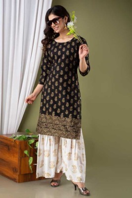 Surhi Women Printed Straight Kurta(Black)