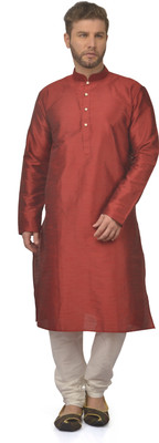 karnam Men Self Design Straight Kurta(Maroon)