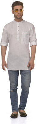 karnam Men Solid Straight Kurta(White)