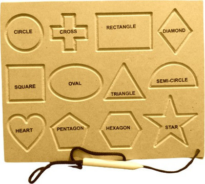 DgCrayons Wooden 12 Types Shape Patterns Practice Tracing Boards | Letter Educational Slate | Improve Gripping and Writing Skill for Kids 2 Years and Above(Brown)