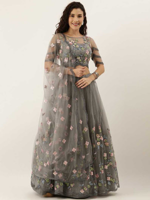 FULPARI Embroidered Semi Stitched Lehenga Choli(Grey)