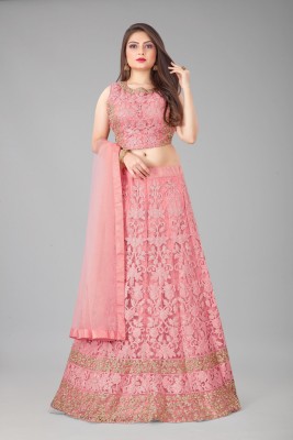 LOGO OF ALPHABET A Self Design Semi Stitched Lehenga Choli(Pink)