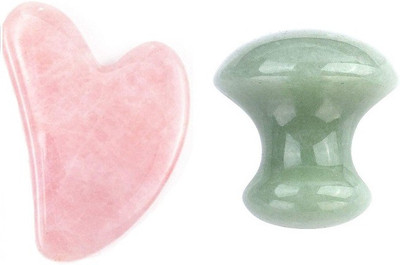 Getmecraft Rose Quartz Gua Sha and Jade Mushroom Gua Sha Set ose Quartz Gua Sha Massage Tool for Scraping Facial and Body Skin Massage Made of Rose Quartz Stone for Acupressure Scrapper Gua Sha Facial Tools Massager(Pink, Green)