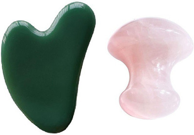 Getmecraft Jade Gua Sha and Rose Quartz Mushroom Gua Sha Set Gua Sha Facial Tool, Natural Jade Stone Guasha Board for SPA Acupuncture Therapy Trigger Point Treatment, Gua Sha Scraping Massage Tool Massager(Green, Pink)