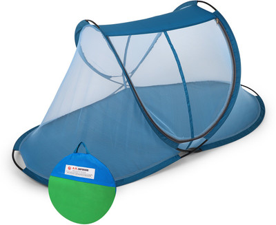 A.R. Emporium Polyester Adults Washable Polyester Foldable Mosquito Net With Cotton Base (Size : LxWxH : 6.10 x 3.11 x 3 Feet) (Suitable for : Single Bed )Two Side Slider Gate with high Quality Zip Mosquito Net(Blue, Tent)