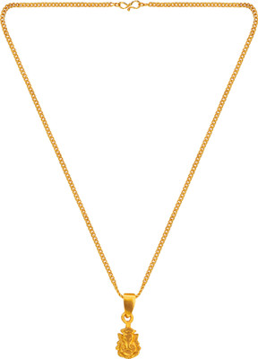 Atisundar Religious God - Shree Ganesh Gold Plated Pendant Set With Chain for Men & Women Gold-plated Plated Alloy Chain