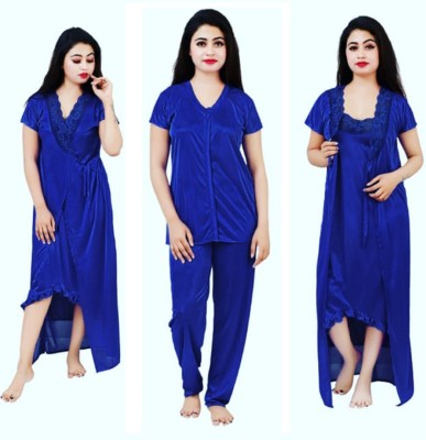 Divine Paridhaan Women Nighty with Robe(Blue)