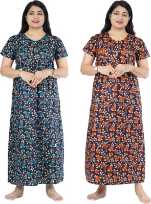 FAVNIC Women Nighty(Green, Orange)