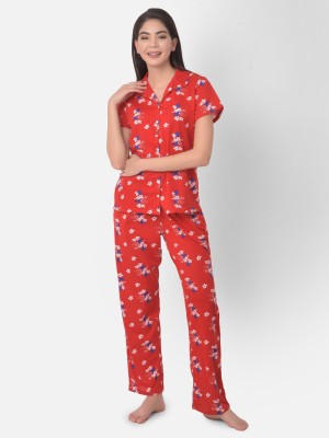 Clovia Women Floral Print Red Top & Pyjama Set