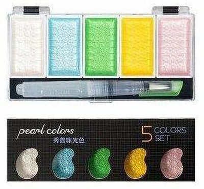 Sabahz Trading Starry Watercolor 5 pcs Set with Free Watercolor Refillable Brush (Pearl)(Set of 1, pearl)