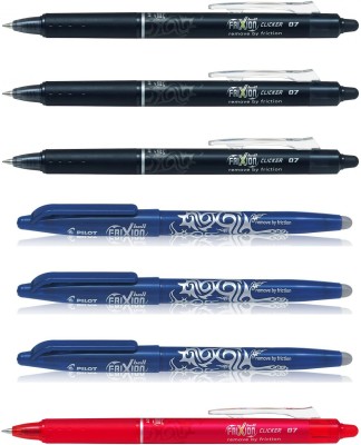 PILOT Frixion Roller Ball Pen - 0.7MM (Black 3 , Blue 3 , Red 1) Roller Ball Pen(Pack of 7, Ink Color - Black, Blue, Red)