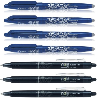 PILOT Frixion Roller Ball Pen - 0.7MM (Black 3 & Blue 4) Roller Ball Pen(Pack of 7, Ink Color - Black, Blue)