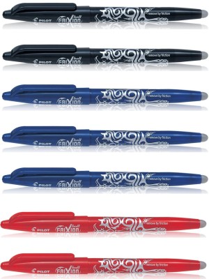 PILOT Frixion Roller Ball Pen - 0.7MM (Black 2 , Blue 3 , Red 2) Roller Ball Pen(Pack of 7, Black, Blue, Red)