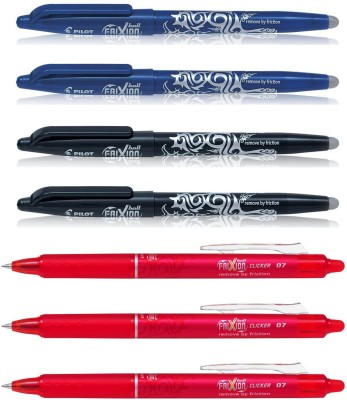 PILOT Frixion Roller Ball Pen - 0.7MM (Red 3 , Black 2 , Blue 2) Roller Ball Pen(Pack of 7, Black, Blue, Red)