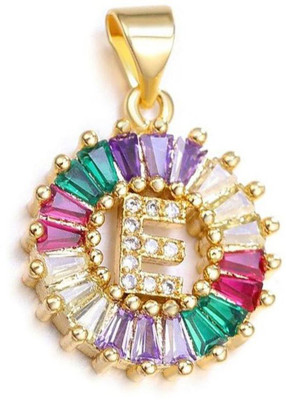 ZIVOM Rainbow Initial Alphabet Letter E Gold-plated Cubic Zirconia Copper Pendant