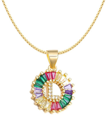 ZIVOM Rainbow Initial Alphabet Letter L Gold-plated Cubic Zirconia Copper Pendant Set