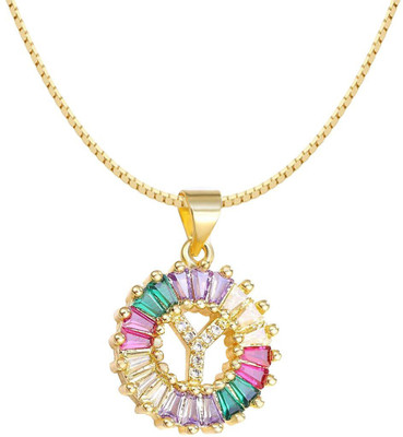 ZIVOM Rainbow Initial Alphabet Letter Y Gold-plated Cubic Zirconia Copper Pendant Set