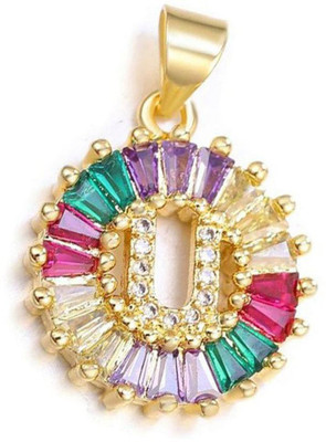 ZIVOM Rainbow Initial Alphabet Letter U Gold-plated Cubic Zirconia Copper Pendant