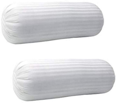 ROYALREOX Microfibre Stripes Bolster Pack of 2(White)