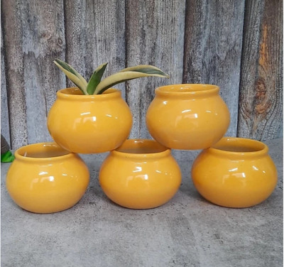 OriginalCeramics Small Matki Shape Planter Plant Container Set(Pack of 5, Ceramic)