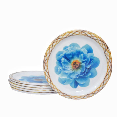 Laserbot Blue Flower Ice Cream Starters Serving Melamine Half Plate for All Occasions ( 8 Inch) Half Plate(Pack of 6)