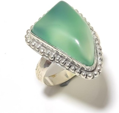 Krishnaimpex Green Onyx Gemstone Handmade Ethnic Silver Plated Jewelry Ring Size 10.5 Metal Onyx Silver Plated Ring