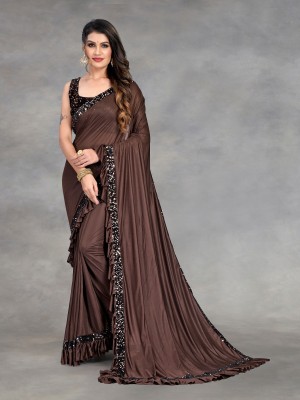 Aika Embellished Bollywood Lycra Blend Saree(Brown)